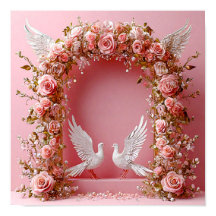 Arco de Boda Rosas Rosadas Palomas Blancas 🌸🕊️💖