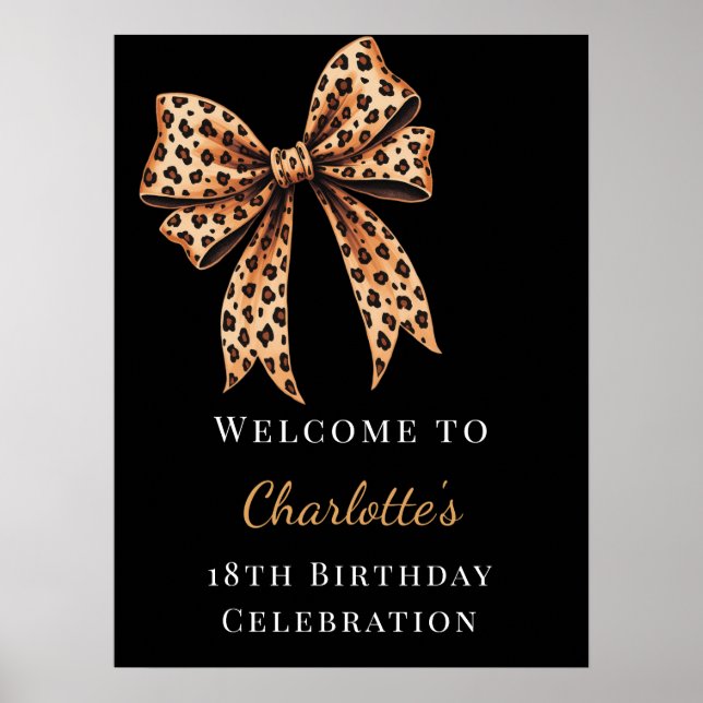 Póster Arco de cumpleaños leopardo negro bienvenida (Frente)