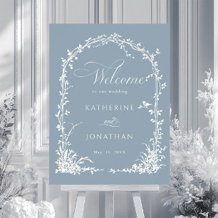 Póster Arco de jardín botánico boda bienvenida azul polvo