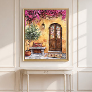 Póster Arco de Puerta Doble de Patio Mediterráneo