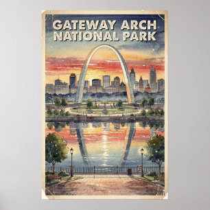 Póster Arco de Puerta Parque Nacional Acuarela Retro
