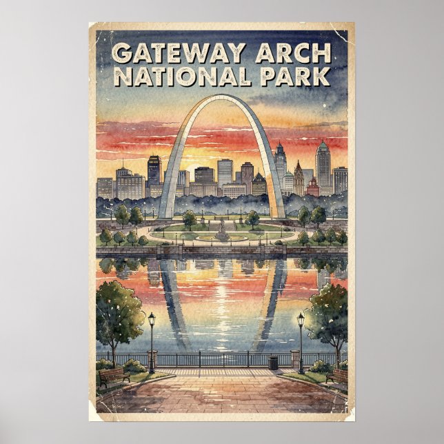 Póster Arco de Puerta Parque Nacional Acuarela Retro (Frente)
