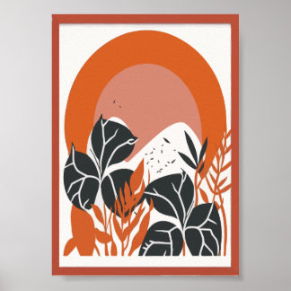Póster Arco de sol de terracota boho con estampado de hoj