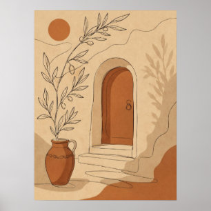 Póster Arco de Terracota Mediterráneo Puerta y Rama de Ol