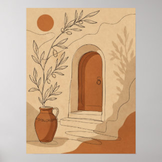 Póster Arco de Terracota Mediterráneo Puerta y Rama de Ol