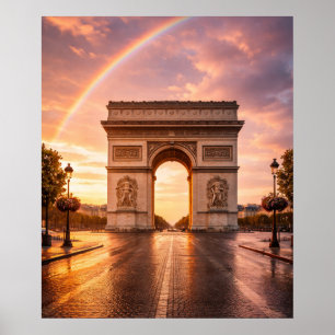Póster Arco de Triunfo bajo arcoíris