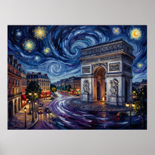 Póster Arco de Triunfo París Bajo Noche Estrellada