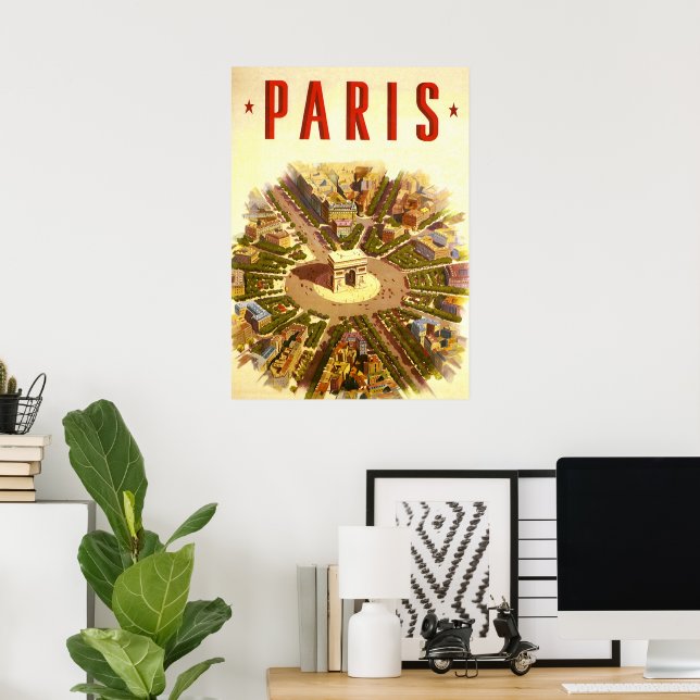 Póster Arco de Triunfo Vintage, París, Francia (Oficina en casa)
