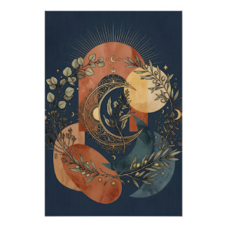 Póster Arco Dorado de Luna y Sol Celestiales
