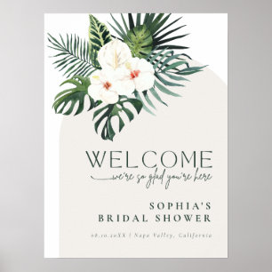 Póster Arco floral blanco tropical Bienvenida a la ducha 