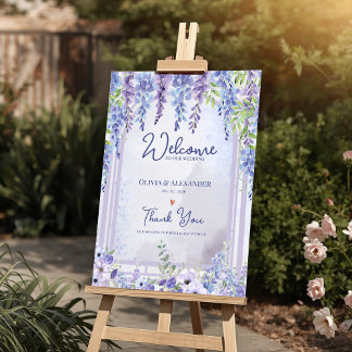 Póster Arco Floral de Bienvenida de Bodas con Lila y Wist