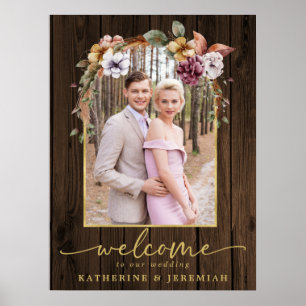 Póster Arco Floral de Madera Rústica Bienvenida de Boda c