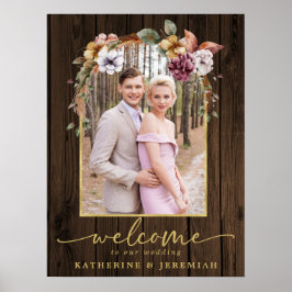Póster Arco Floral de Madera Rústica Foto Bienvenida Boda