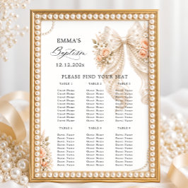Póster Arco floral para bautizo y gráfico de asientos con