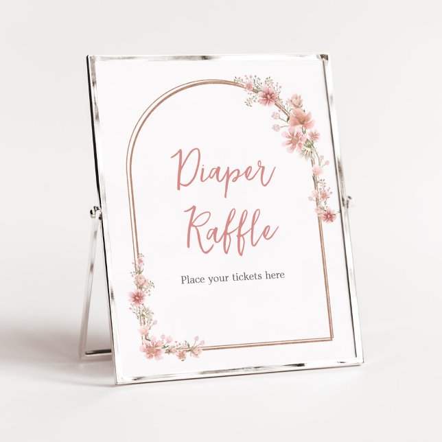Póster Arco floral rosa Rubor Baby Shower Diaper Raffle (Pink Flowers Arch Baby Shower Diaper Raffle Sign)