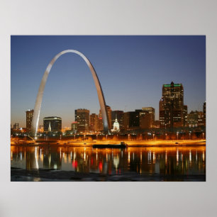 Póster Arco Gateway St. Louis Mississippi de noche