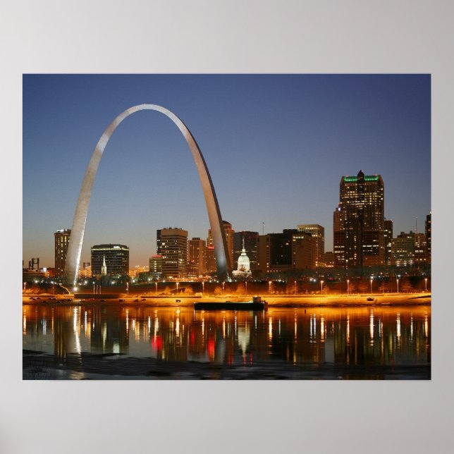 Póster Arco Gateway St. Louis Mississippi de noche (Frente)
