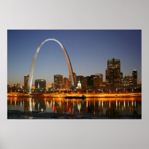 Póster Arco Gateway St. Louis Mississippi de noche