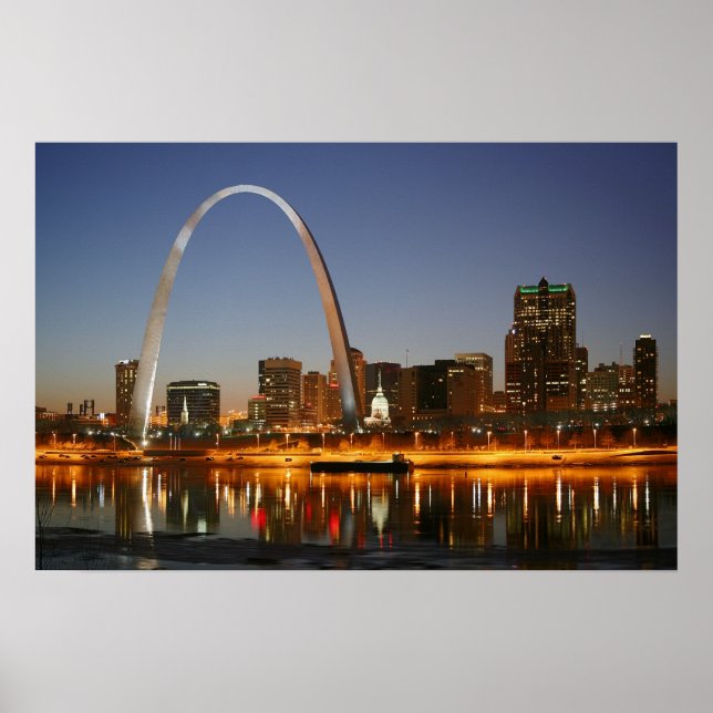 Póster Arco Gateway St. Louis Mississippi de noche (Frente)