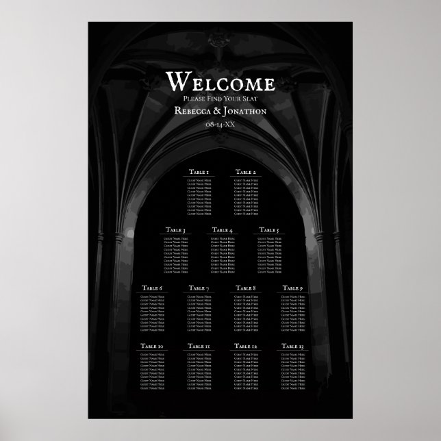Póster Arco gótico Elegante Boda Oscura Negra y Blanco (Frente)