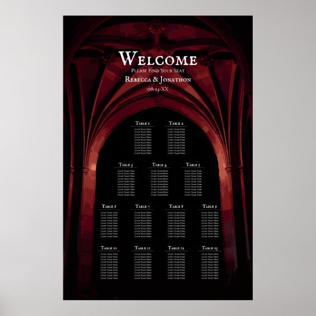 Póster Arco Gótico Elegante Boda Oscura Rojo Negro (Frente)