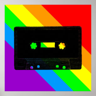 Póster Arco iris retro de la cinta de casete del tigre