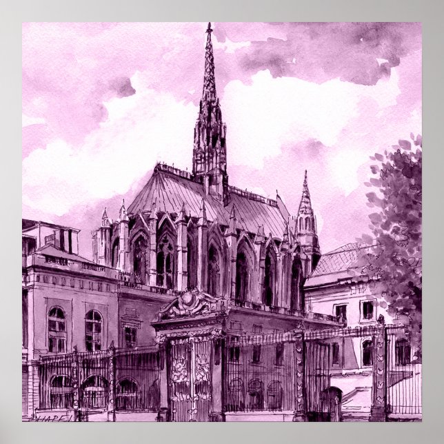 Póster Arco puente rosa neón y cobalto sobre una c lumino (Frente)