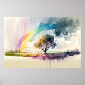 Póster Arcoiris abstracto después de la lluvia acuática
