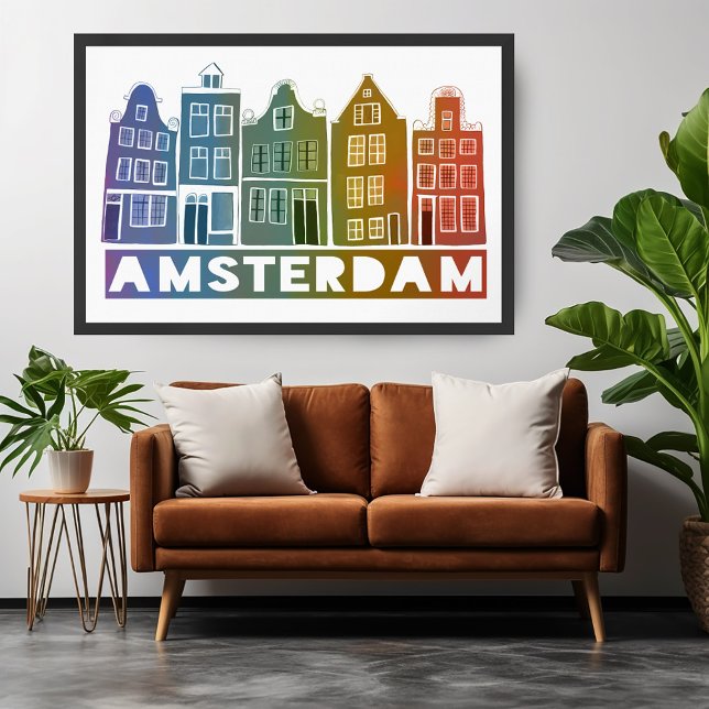 Póster Arcoiris Amsterdam colorido Holland House Art (Rainbow Amsterdam Colorful Holland Houses Art Poster
Wall Art )