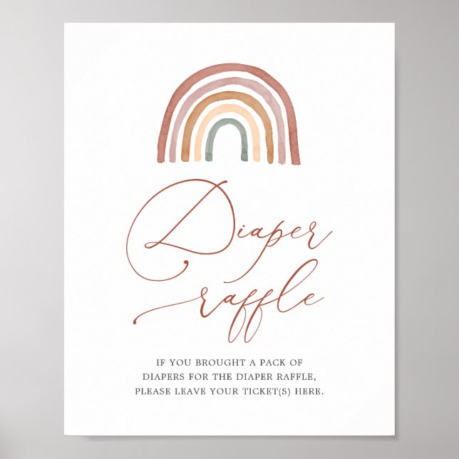 Póster Arcoiris Baby Shower Diaper Raffle Rótulo (Frente)