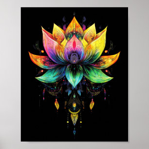 Póster Arcoíris Bohemio Flor de Loto Yoga Mandala Chakra 