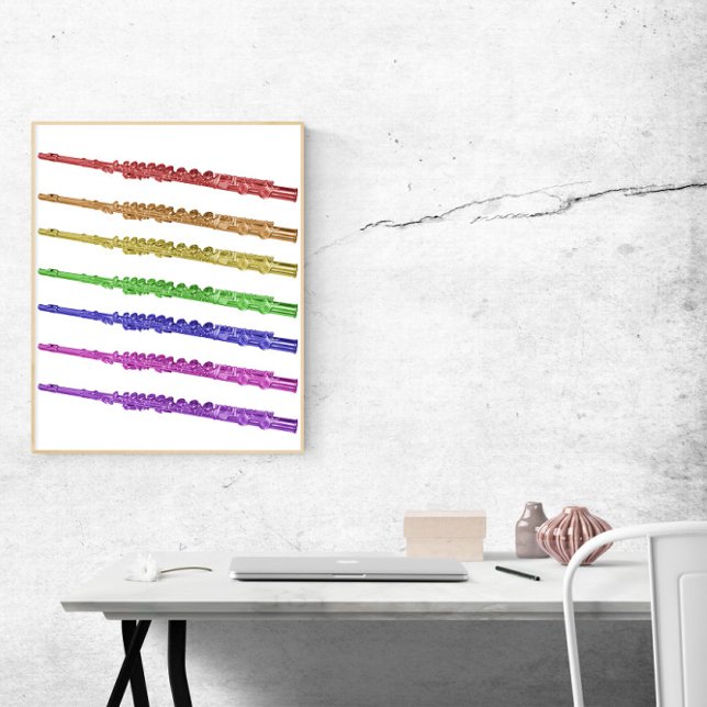 Póster Arcoiris coloridas (A poster of colorful flutes in red, orange, yellow, green, blue, pink and purple)