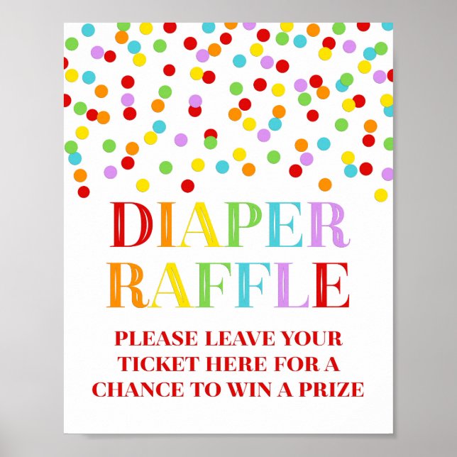 Póster Arcoiris Confetti Baby Shower Diaper Raffle Rótulo (Frente)