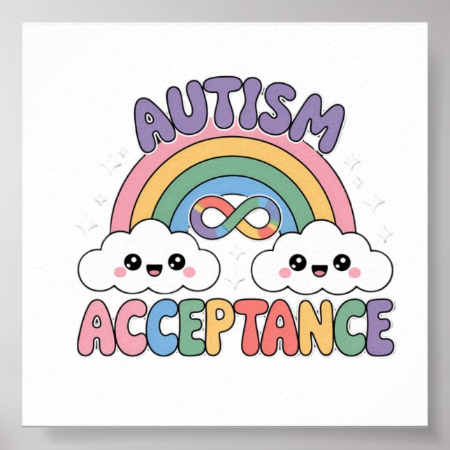 Póster Arcoíris de Aceptación Pro Autismo con Símbolo de  (Frente)