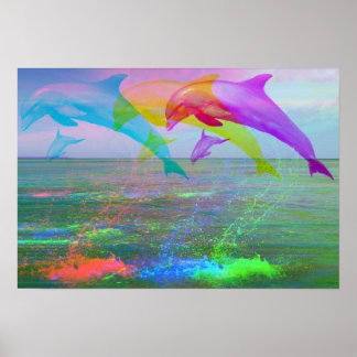 Póster Arcoiris de delfines saltando