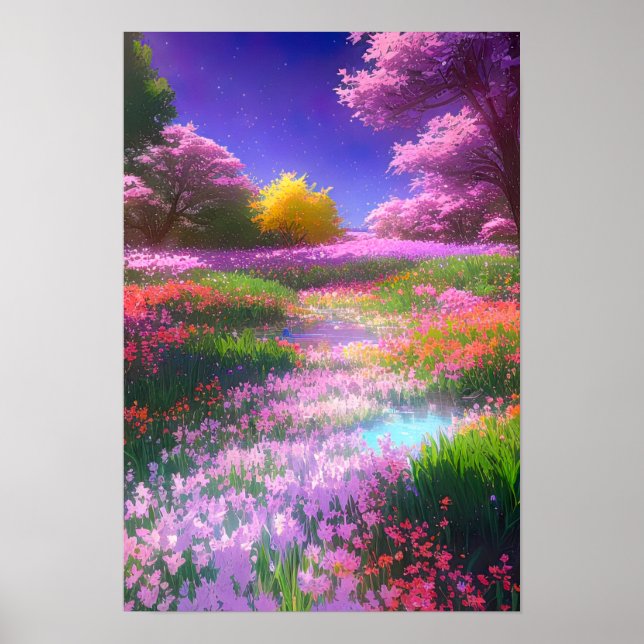 Póster Arcoiris de flores coloridas en el pantano (Frente)