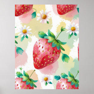 Póster Arcoiris de fresas lindo Fiesta de cumpleaños de D