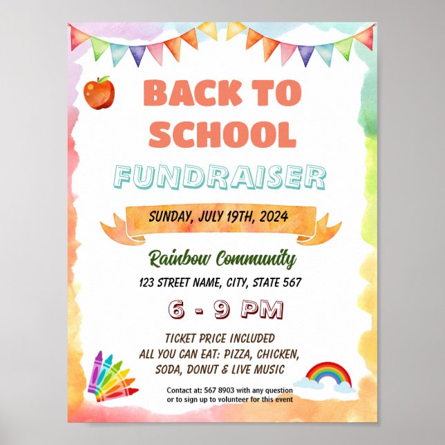 Póster Arcoiris editable de vuelta al volante escolar (Frente)