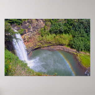 Póster Arcoíris en Wailua Falls, Kauai, Hawái