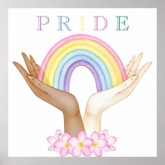 Póster Arcoiris LGBT en manos (Frente)