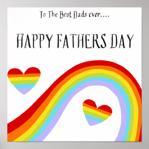 Póster Arcoiris LGBTQ y corazones felices día del padre