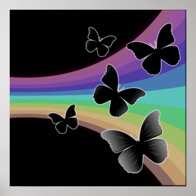 Póster Arcoiris Mudo Sobre Negro - Mariposas (Frente)