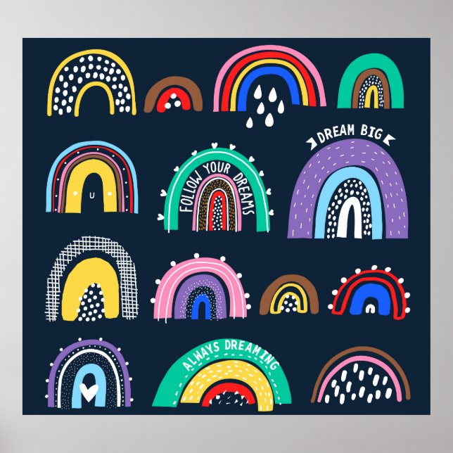 Póster Arcoiris oscuros, dibujados a mano. (Frente)