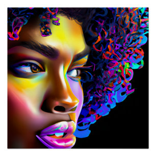 Póster Arcoiris Reina pelo brillante Melanin negro Afro
