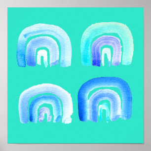 Póster Arcoiris retro Blue Pastel