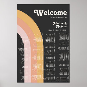 Póster Arcoiris retro moderno   Asientos alfabéticos oscu