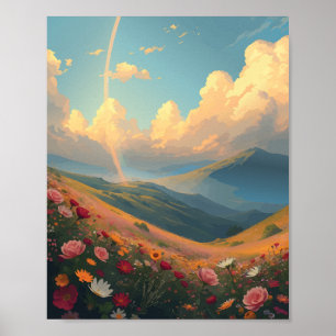 Póster Arcoiris sobre campo floral