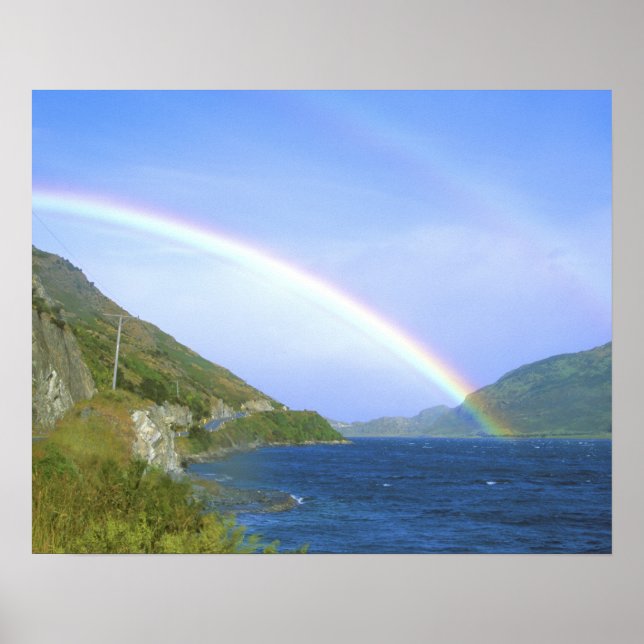 Póster Arcoiris sobre el lago Hawea, Isla del Sur, Nueva (Frente)