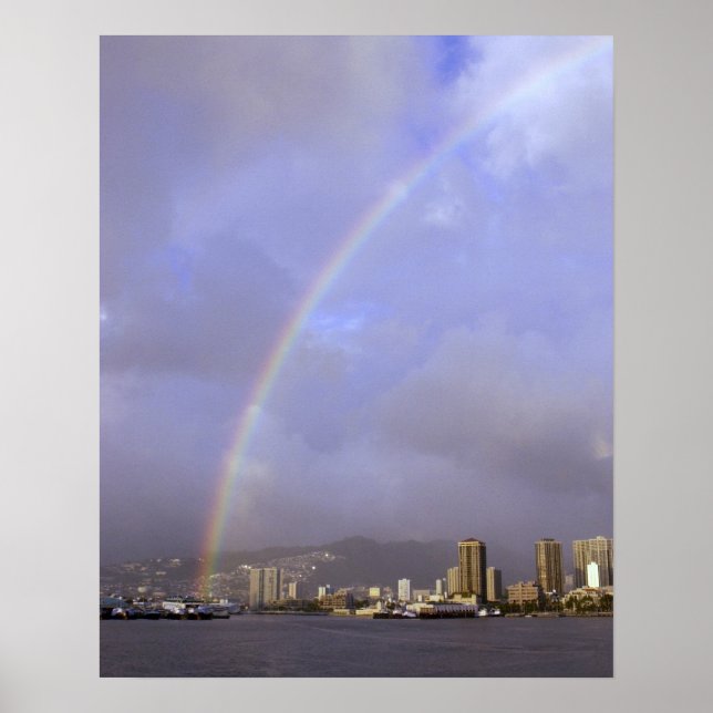 Póster Arcoiris sobre Honolulu, Hawaii, Estados Unidos (Frente)
