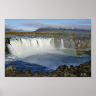 Póster Arcoiris sobre la caída de agua del río Godafoss, 